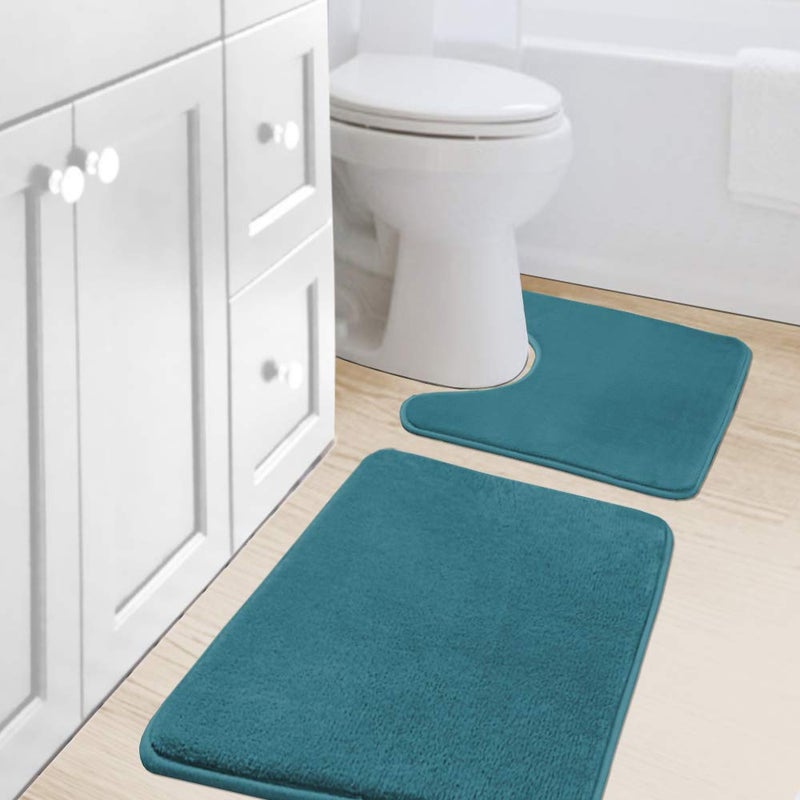 H.VERSAILTEX 2 Pack Non Slip Memory Foam Bathroom Rugs Non Slip Bath Mat Set Absorbent Super Cozy, Flannel Bathroom Rugs - Image 1